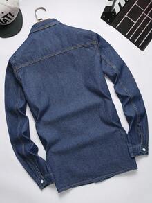 Manfinity Homme Chemise en denim à manches longues pour homme avec col à revers unicolore et boutons avant - Jean bleu - Voir 2