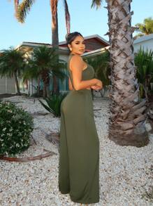 SHEIN SXY 2 pezzi/set Completo donna estivo: top corto ampio senza maniche e pantaloni a zampa larga per spiaggia