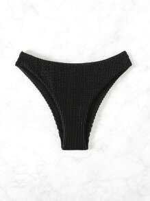 Swim Basics Summer Beach Solid High Cut Bikini Bottom - Black - View 4