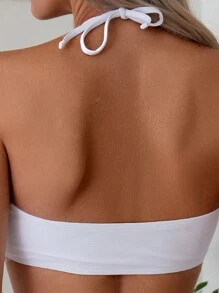 SHEIN Swim Women Solid Color Crossed Bikini Set, Perfect For Summer Beach Vacation Or Swimming