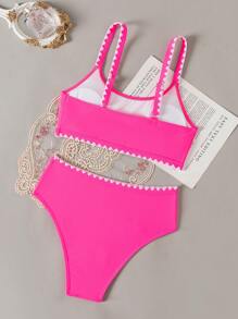 SHEIN Swim Women Colorblock Bikini Swimwear Set, Perfect For Beach Vacation In Summer,Summer Beach - Pink - View 4