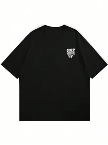 Camiseta de manga corta de cuello redondo para hombre con estampado de letras, estilo casual de verano 2025 - Negro - Ver 6