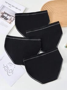 4pcs/Set Tween Girls' Minimalist Contrast Color Trim Bow Decor Panties - Black - View 2