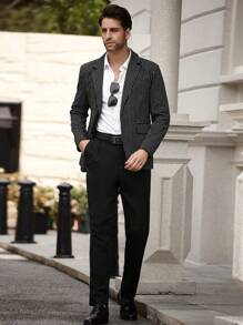 Manfinity Bizformal Men's Striped Notched Lapel Long Sleeve Business Blazer Jacket - Black and White - View 6
