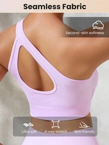 SHEIN Sport Studio Summer Solid Color Rib-Knit Hollow Out One-Shoulder Top And Wide Waist Short Shorts Seamless Slim Fit Sportswear Set