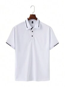 Manfinity Homme Men Summer Casual Color-Block Polo Shirt With Short Sleeves, For Golf