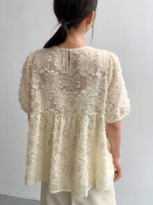 FRIFUL Chemise d'été femme avec col Peter Pan vintage à fleurs ajourées, à volants