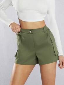 Hauture Women's Casual Solid Color Cargo Shorts - Olive Green - View 4