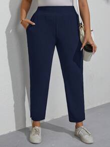 SHEIN LUNE Quần đi lại thông thường dành cho nữ cỡ lớn - Màu xanh hải quân - Xem 4