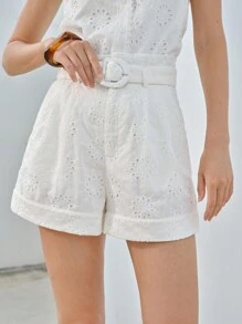 MOTF PREMIUM SOLID SCHIFFY PAPERBAG WAIST BUCKLE BELTED SHORTS - White - View 9