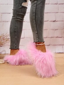 Pantuflas esponjosas para mujer, forradas térmicamente para primavera 2025, zapatillas de estar por casa antideslizantes y cálidas, sandalias de moda de piel sintética de talla grande para uso en exteriores