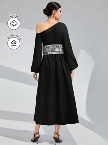 Modelyn Asymmetrisches Blume Muster Kleid für Damen mit Lanternenärmeln und geraffter Taille