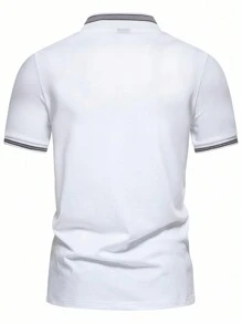 Manfinity Mode Camisa polo de trabajo casual con cremallera, simple y con adorno de rayas, para hombre, para golf