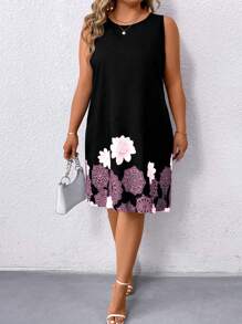 SHEIN LUNE 大碼女士夏季假日花卉印花休閒背心連衣裙 - 玫紅色 - 查看 6