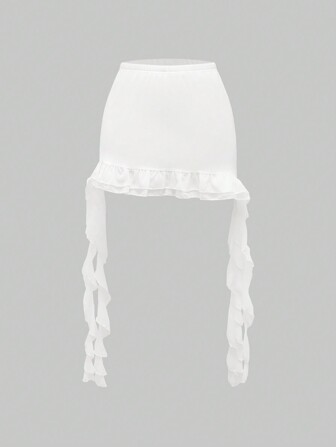 Goth Falda ultraasimétrica con volantes en el borde y cinturón decorativo con shorts para damas