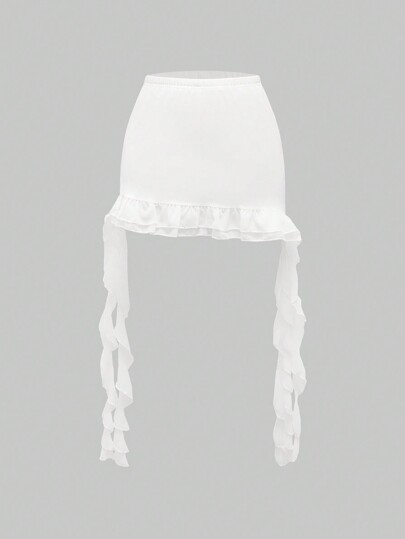 Goth Jupe ultra asymétrique avec volant pour femmes, ceinture décorative avec shorts