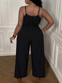 Slaydiva Plus Size Thường ngày & Kỳ nghỉ Giải trí Bộ áo liền quần dây rút không tay màu trơn cho nữ - I - màu đen - Xem 2