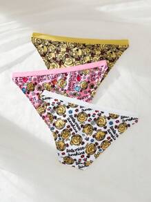 Mr Men Little Miss X SHEIN 3pcs Women's Cartoon & Letter Graphic Print Briefs - Multicolor - View 2