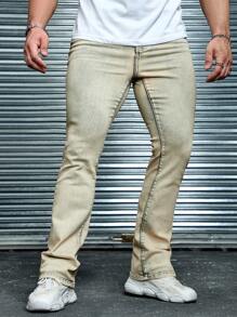 Manfinity Homme Men Vintage Denim Snowflake Bleach Dyed Flared Jeans
