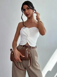 Firerie Women Sleeveless Criss-Cross Twist Detail Elegant Blouse For Commute