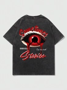 Manfinity EMRG Heren Verontrust Oog En Tekst Geprint T-shirts
