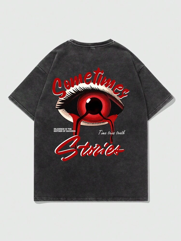 Men's Distressed Eye And Letter Printed T-Shirt
