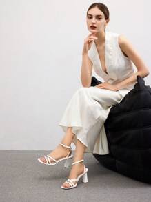 CUCCOO BIZCHIC 女式白色pu皮革舒適帶扣方頭涼鞋,時尚百搭 - 白色 - 查看 10