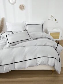 3件套灰色床上用品，饰有蓬松绒球，波西米亚农舍风格，包含1个被套和2个枕套，柔软超细纤维材质，男女通用 - 淺灰色 - 查看 2