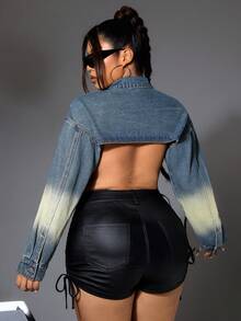 SHEIN ICON 大尺碼春夏款漸變水洗短款牛仔外套，休閒風格 - 藍色 - 查看 2