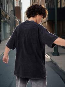 Manfinity Roghcode T-shirt décontracté à manches courtes pour homme avec col rond imprimé de slogan été streetwear