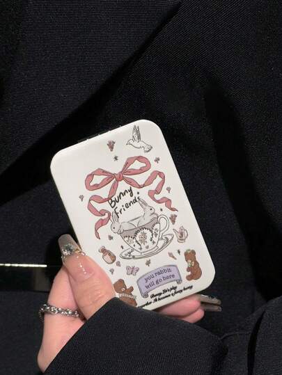 卡通兔紋翻轉式雙面鏡