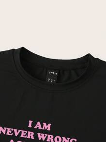 SHEIN Unity Women Y2K Style Pink Slogan Cropped T-Shirt With Navel-Baring Design For Summer I AM NEVER WRONG ACTUALLY - Black - View 3