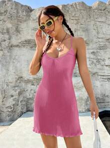 SHEIN EZwear Vestido de diseño cruzado en la espalda para mujer en verano