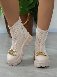 New Mesh Breathable  Boots, Thick-Soled Hollow Out Net Boots, Summer Cool Boots - Beige - View 1