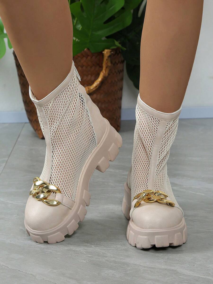 New Mesh Breathable Boots, Thick-Soled Hollow Out Net Boots, Summer Cool Boots - Beige - View 1