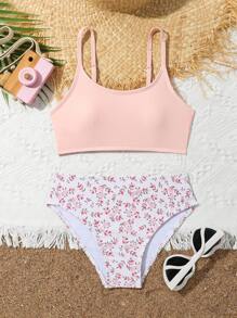 Tween Girl Bikini Set With Random Print - Pink - View 1