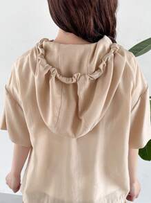 FRIFUL Short-Sleeved Women Hooded Half-Zip Jacket Plain Color For Spring And Summer - Apricot - View 8
