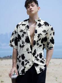 DAZY Männer Sommer Strand Hemd mit Blumen Muster