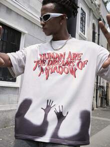 PAVTROS Street Men's Oversized Ghost Print Pattern T-Shirt, Summer - Apricot - View 6