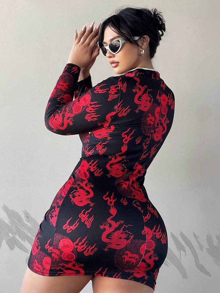 Plus Size Women's Cheongsam Dress With Dragon Pattern