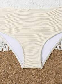 Tween Girl Fashionable Summer Solid Textured Bikini Set Summer Beach