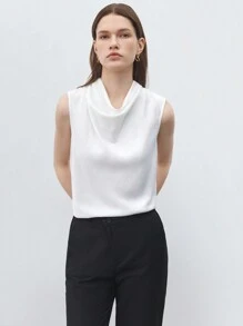 BizChic Áo dài tay cổ không tay màu trơn thanh lịch mùa hè dành cho nữ - trắng - Xem 5