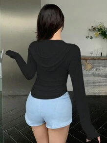 DAZY Women Fashion Solid Color Long Sleeve V-Neck T-Shirt,Long Sleeve Tops,Back To School Clothes Hoodie,Fall Women Clothes Sweatshirt Jacket