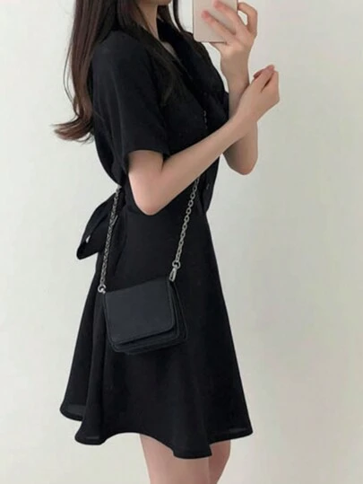 DAZY 女士纯色收腰短款连衣裙夏季太阳裙，休闲女士连衣裙