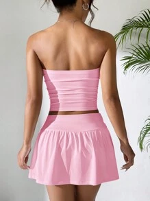 SHEIN EZwear Plus Size Fuchsia Strapless + Mini Skirt 2 Pieces Set, Spring/Summer