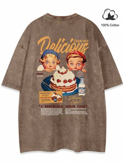 Chillumni Men Loose Funny Slogan & Angel Graphic Print Drop Shoulder Short Sleeve Tee, Boyfriend Gift, For Going Out