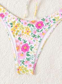 Swim Mod 女士花卉印花百褶比基尼套裝，適用於海灘度假，夏季泳裝 - 彩色 - 查看 6