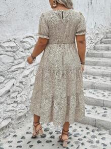 Breezaya 大码女式泡泡袖豹纹夏季波西米亚风连衣裙女装