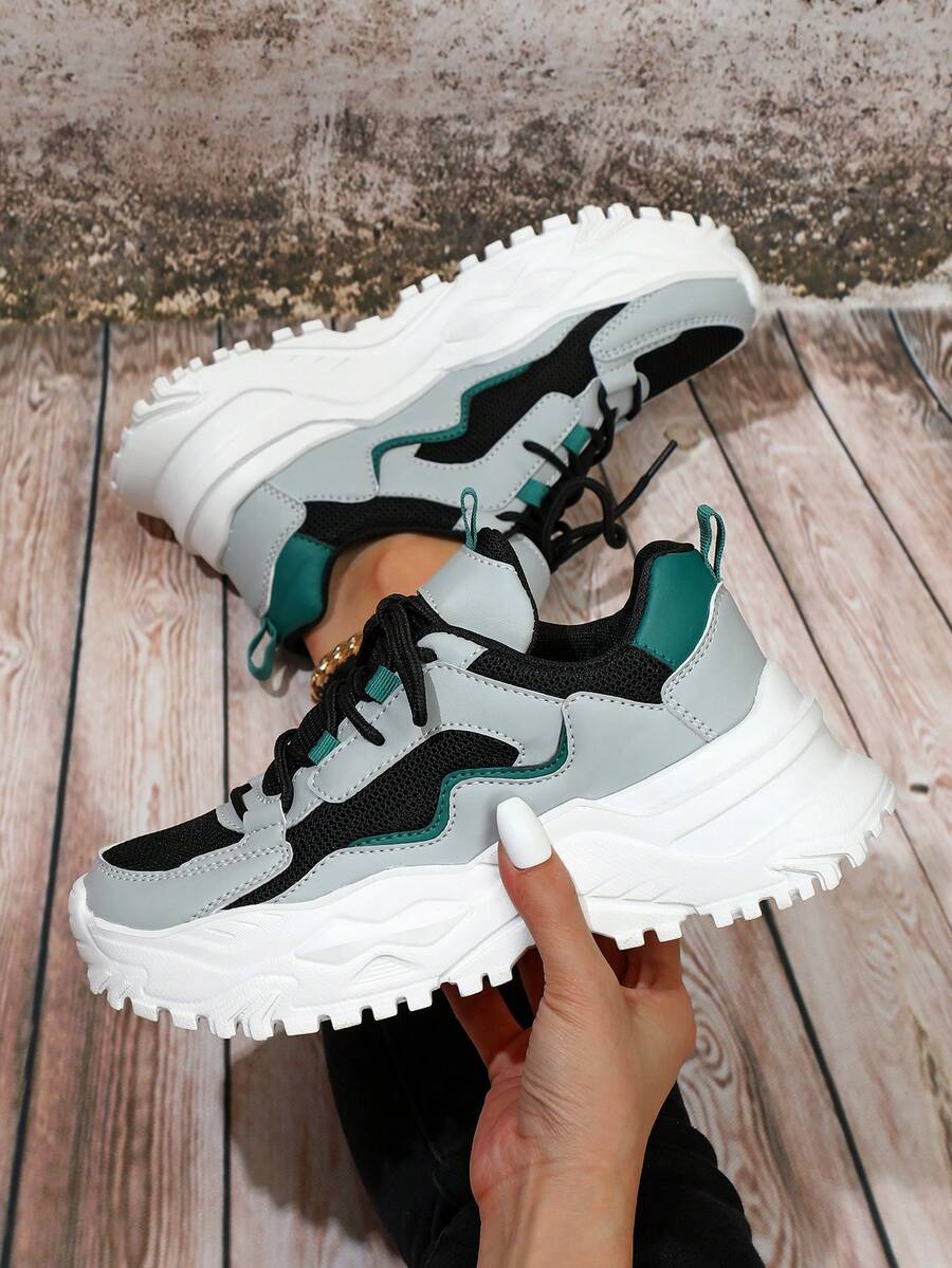New Contrast Color Thick-Soled Women Shoes For Spring, Women Chunky Sneakers - Multicolor - View 1