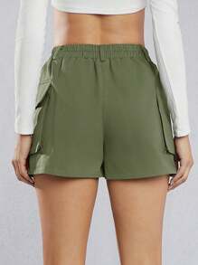 Hauture Women's Casual Solid Color Cargo Shorts - Olive Green - View 2